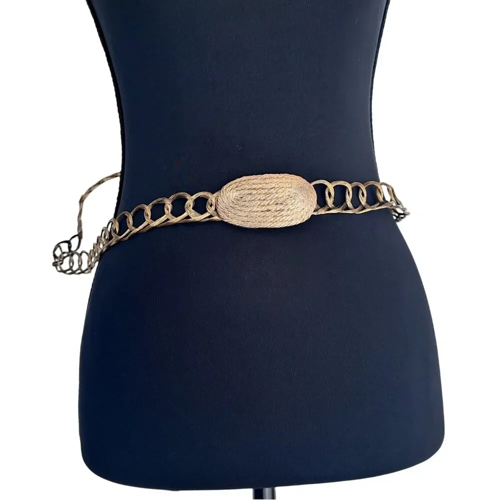 VTG Women’s Bronze Link Belt with Big‎ Buckle Stretch Retro 1950’s Wire Link